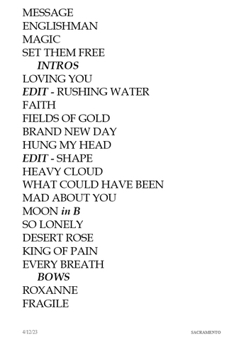 sting song list
