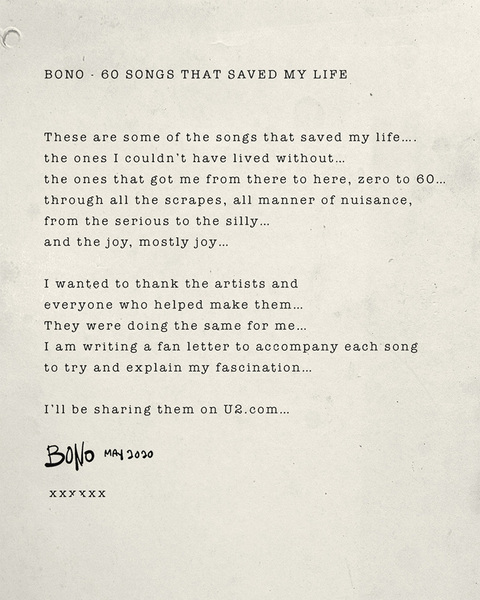 U2 News 60 Songs That Saved My Life
